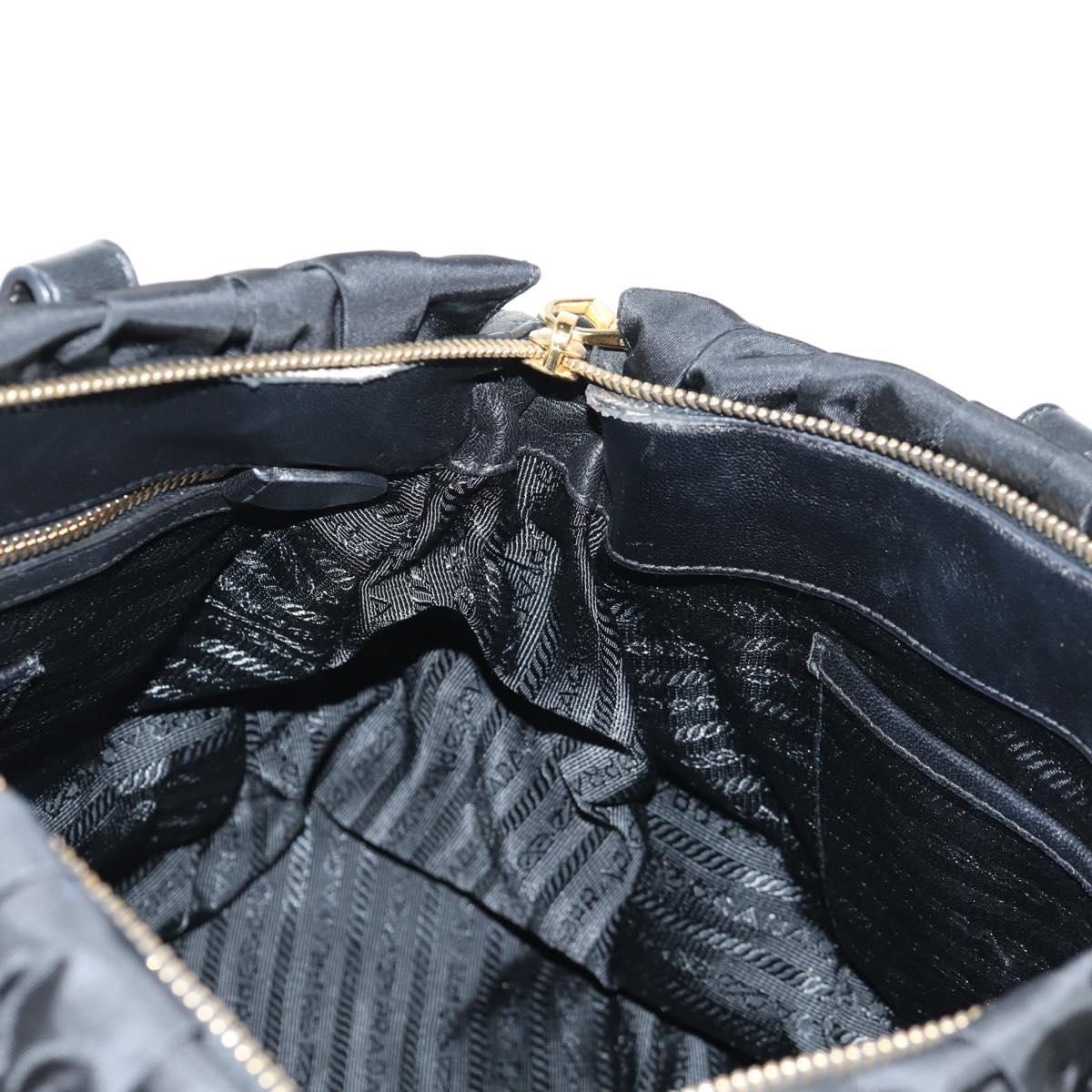 PRADA Gathered Hand Bag Nylon 2way Black Gold Auth am9517V