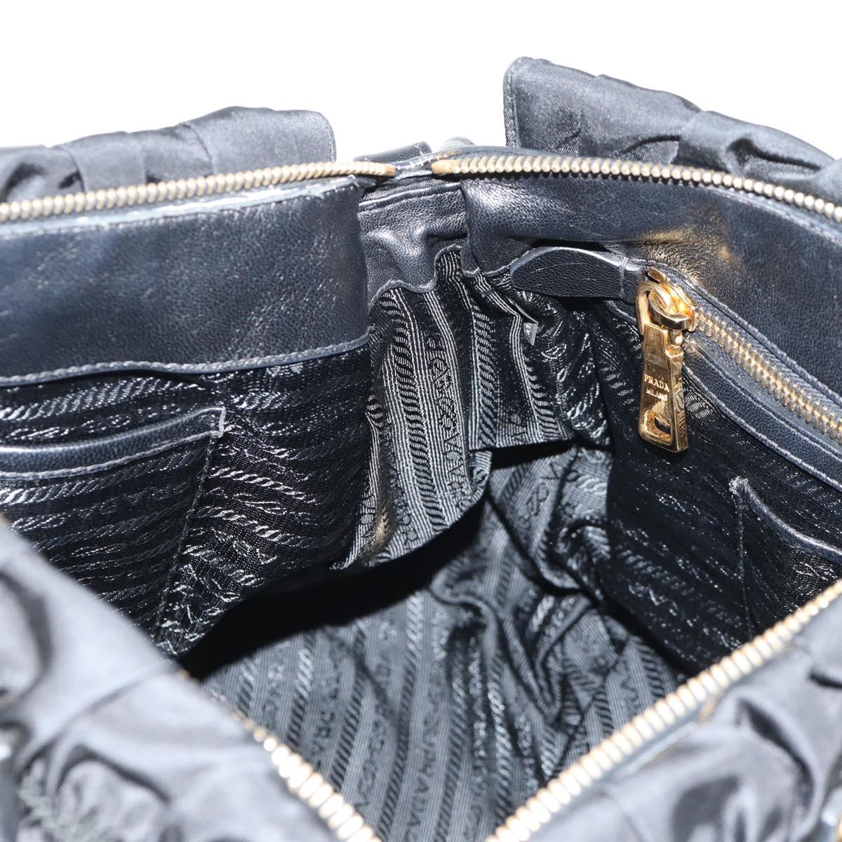 PRADA Gathered Hand Bag Nylon 2way Black Gold Auth am9517V
