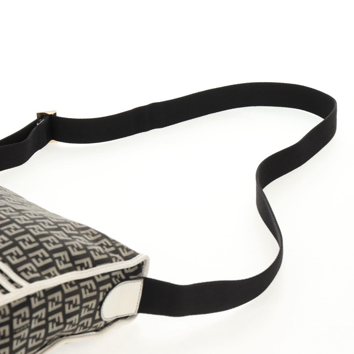 FENDI Zucchino Canvas Shoulder Bag Black Gold Auth am9520V