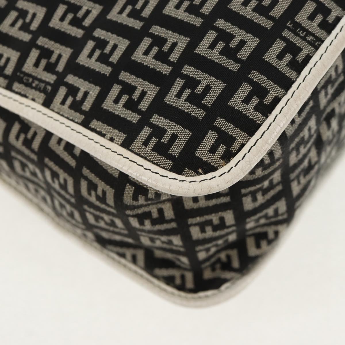 FENDI Zucchino Canvas Shoulder Bag Black Gold Auth am9520V