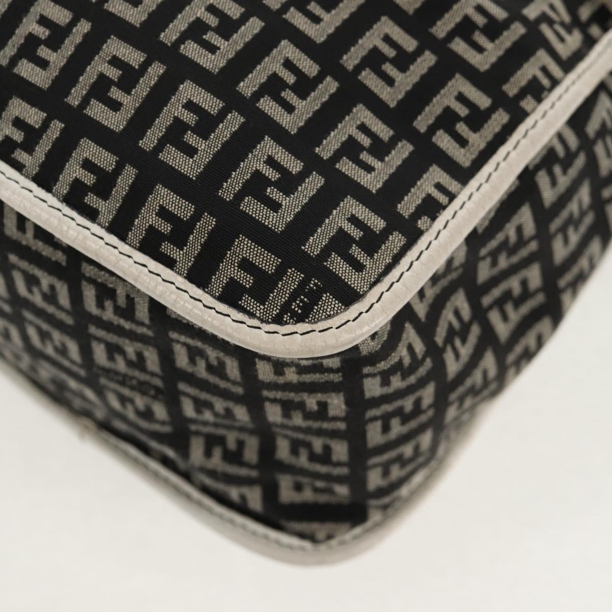 FENDI Zucchino Canvas Shoulder Bag Black Gold Auth am9520V