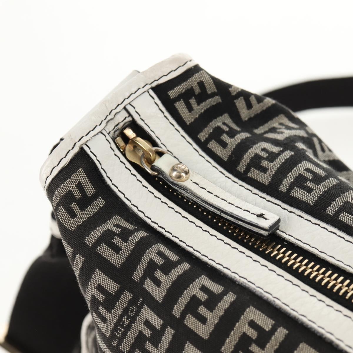 FENDI Zucchino Canvas Shoulder Bag Black Gold Auth am9520V