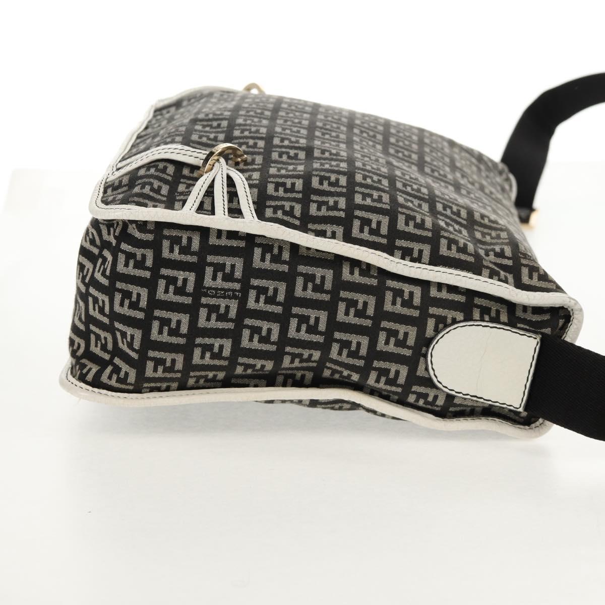 FENDI Zucchino Canvas Shoulder Bag Black Gold Auth am9520V