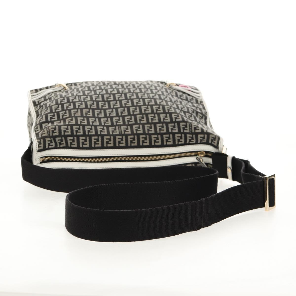FENDI Zucchino Canvas Shoulder Bag Black Gold Auth am9520V