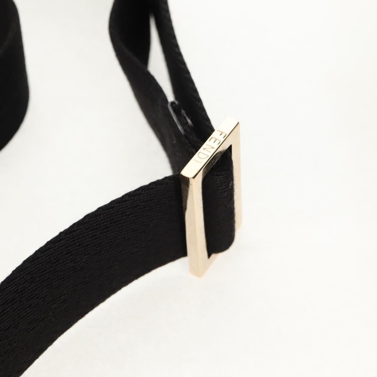 FENDI Zucchino Canvas Shoulder Bag Black Gold Auth am9520V