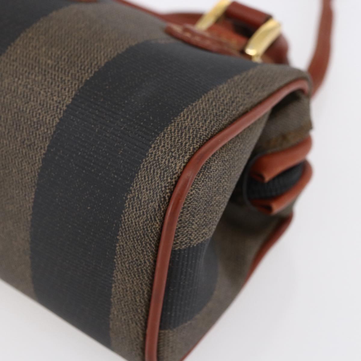 FENDI Pecan Canvas Mini Boston Bag PVC 2way Black Brown gold Auth am9531V