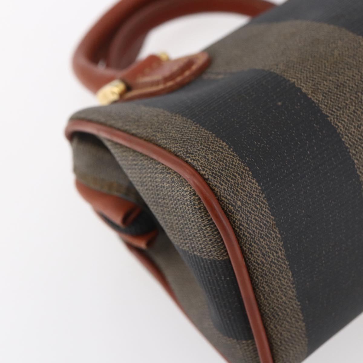 FENDI Pecan Canvas Mini Boston Bag PVC 2way Black Brown gold Auth am9531V