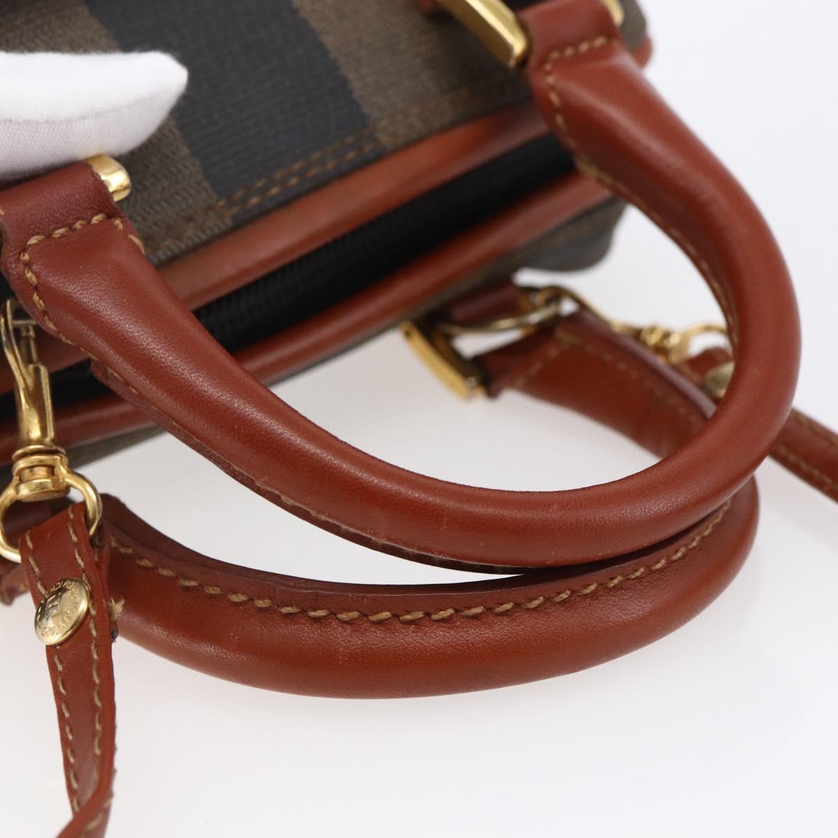 FENDI Pecan Canvas Mini Boston Bag PVC 2way Black Brown gold Auth am9531V
