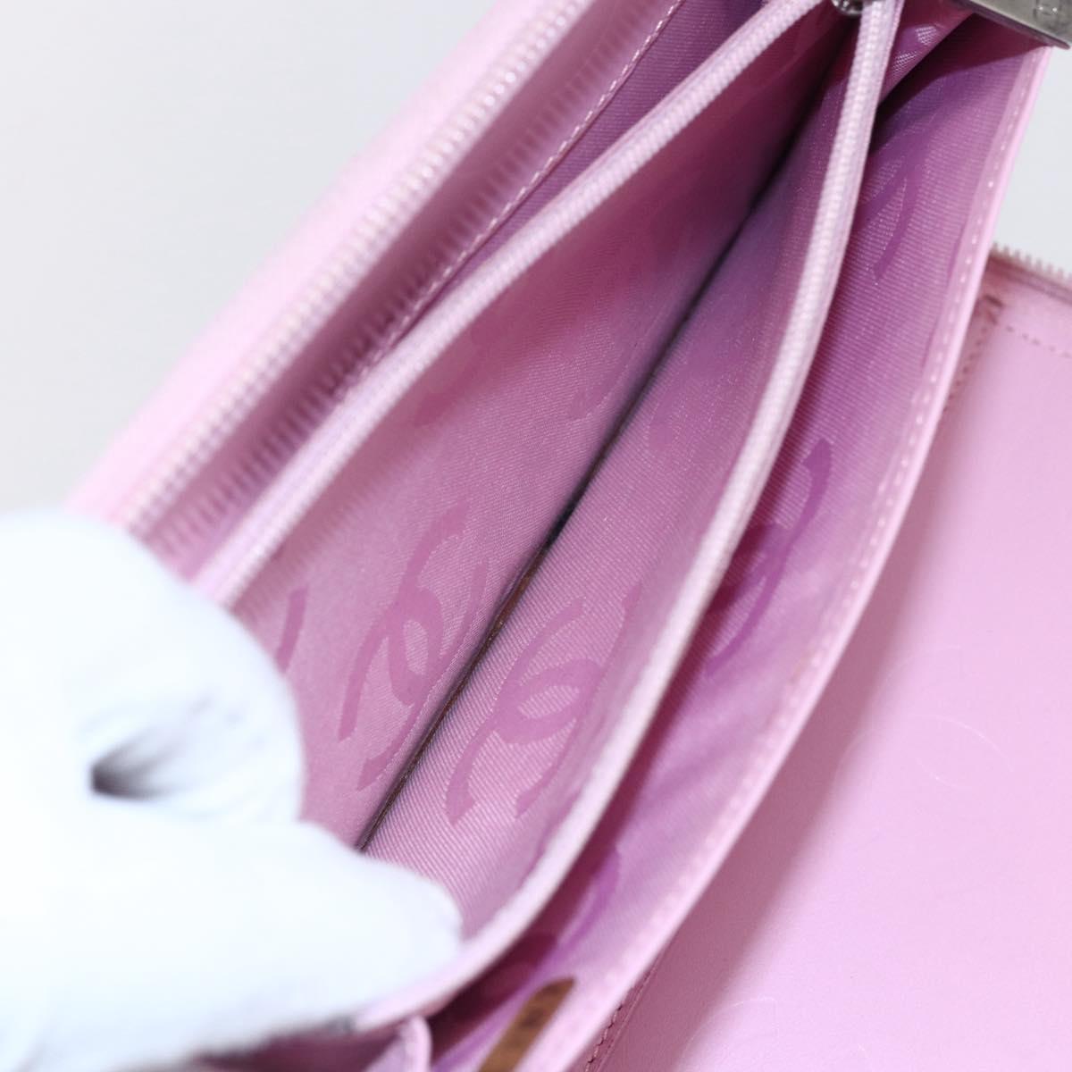 CHANEL Matelasse Cambon Line Long Wallet Leather Pink Silver CC Auth am9532