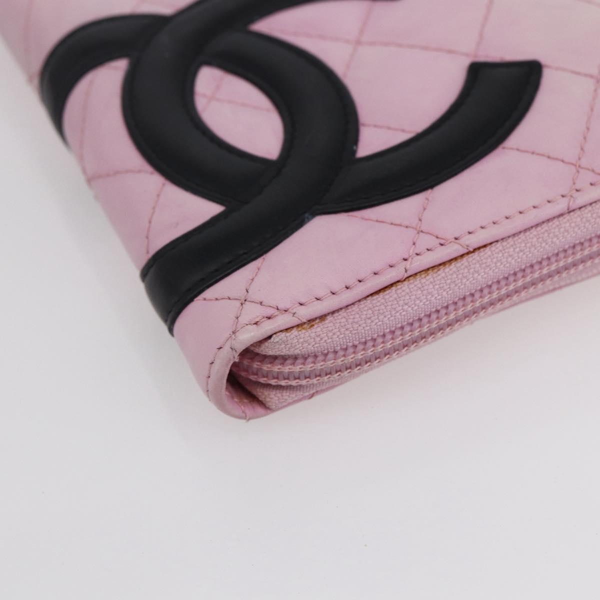 CHANEL Matelasse Cambon Line Long Wallet Leather Pink Silver CC Auth am9532