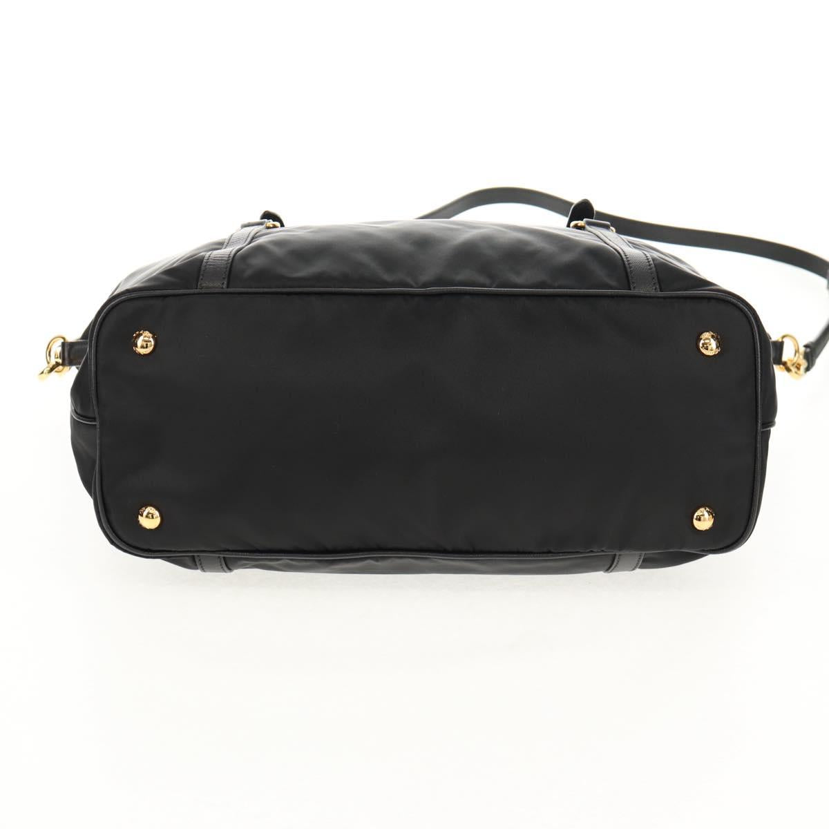 PRADA Tote Bag Nylon 2way Black Gold Auth am9548V