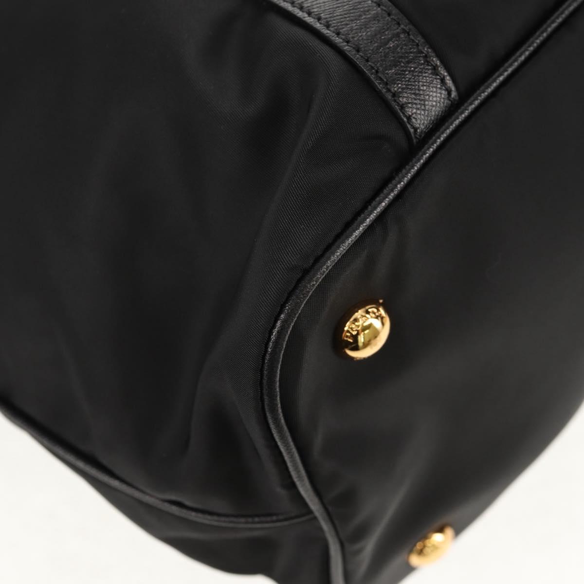 PRADA Tote Bag Nylon 2way Black Gold Auth am9548V