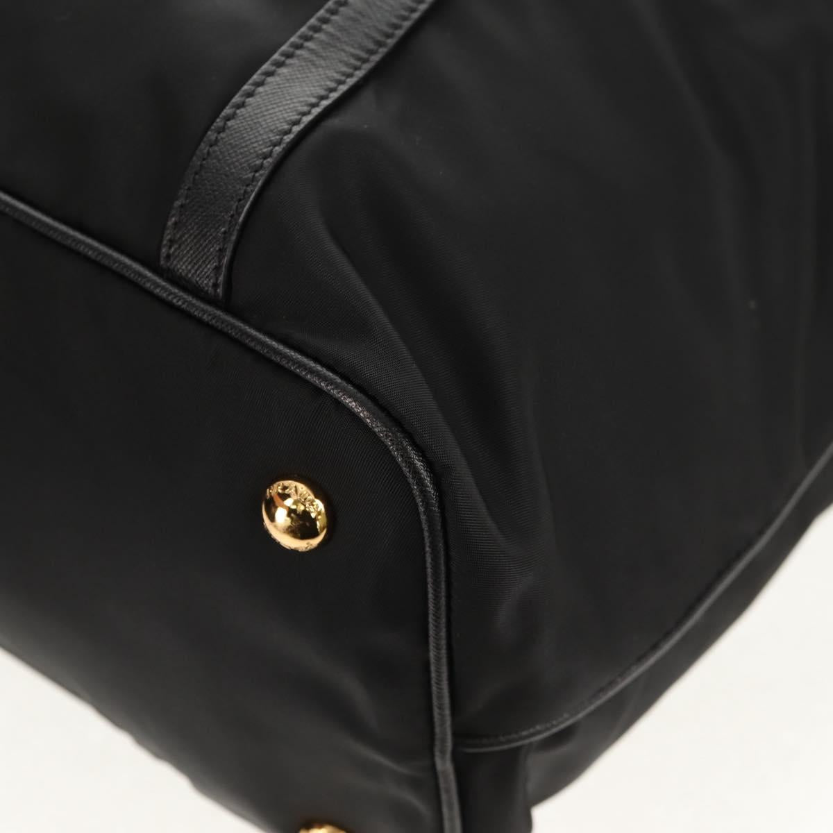 PRADA Tote Bag Nylon 2way Black Gold Auth am9548V