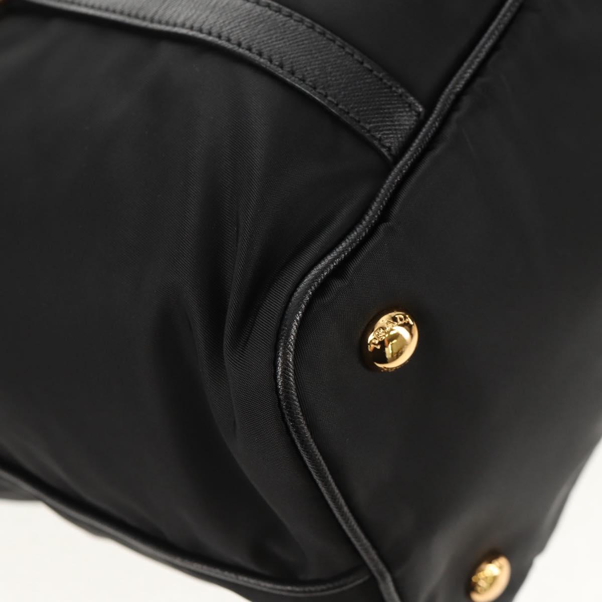 PRADA Tote Bag Nylon 2way Black Gold Auth am9548V