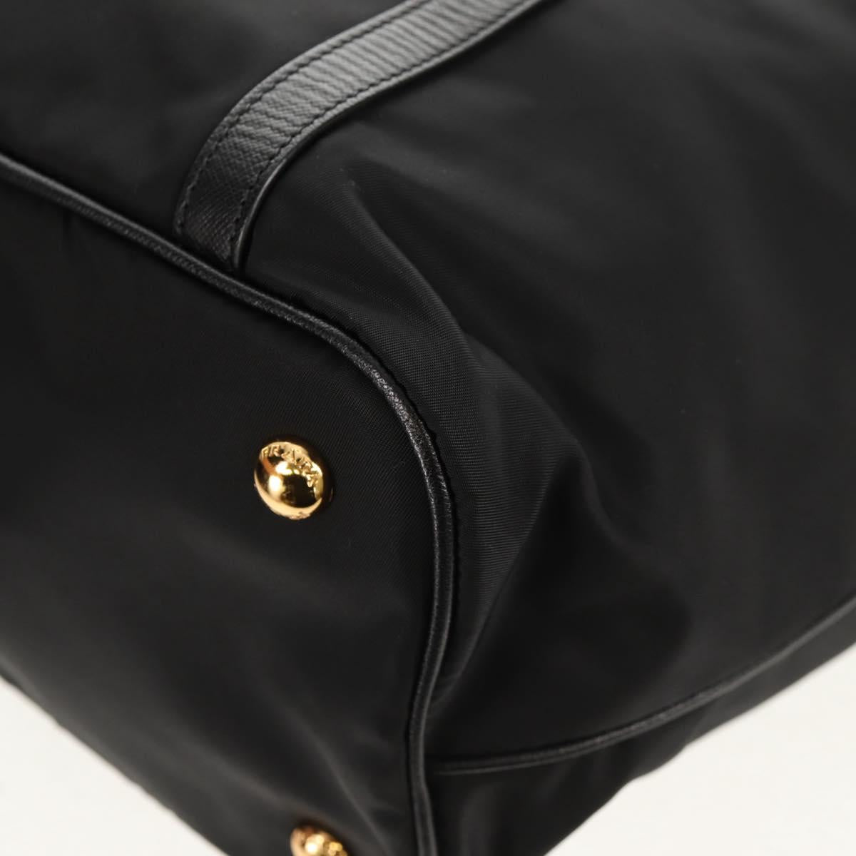 PRADA Tote Bag Nylon 2way Black Gold Auth am9548V