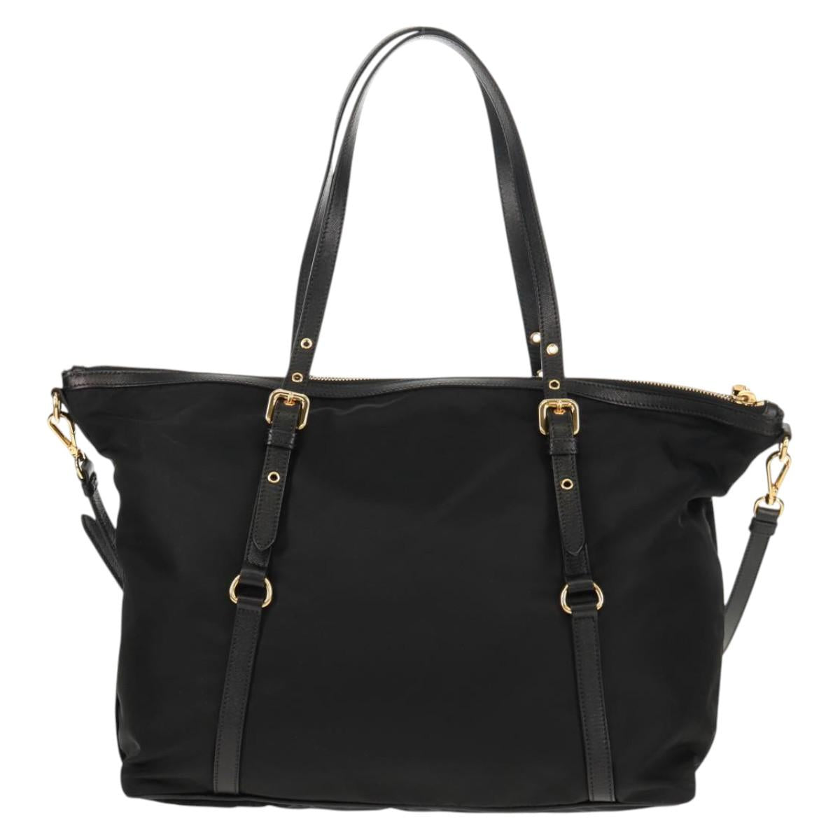 PRADA Tote Bag Nylon 2way Black Gold Auth am9548V