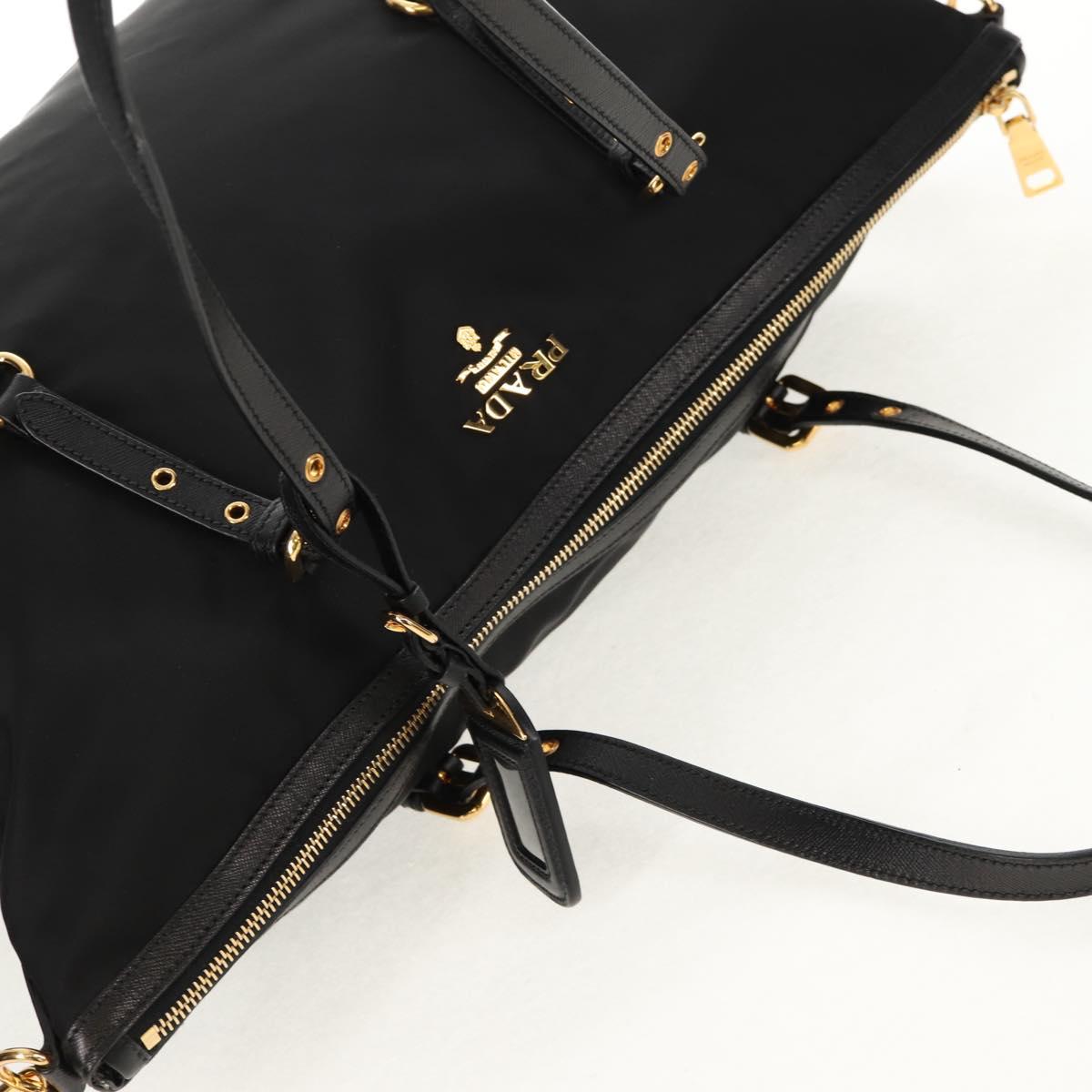 PRADA Tote Bag Nylon 2way Black Gold Auth am9548V