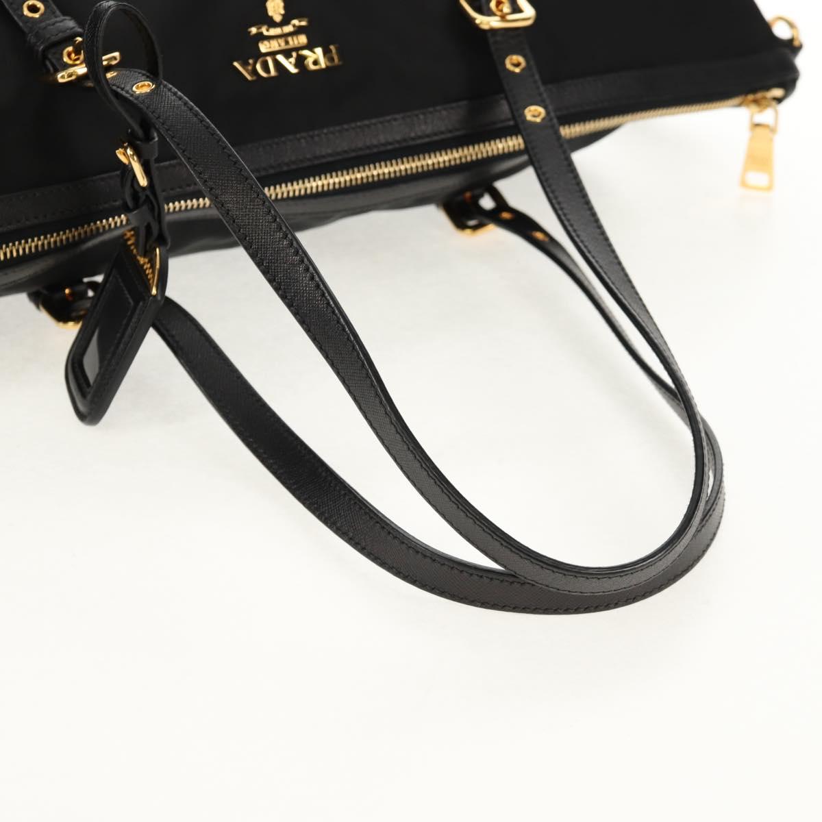 PRADA Tote Bag Nylon 2way Black Gold Auth am9548V