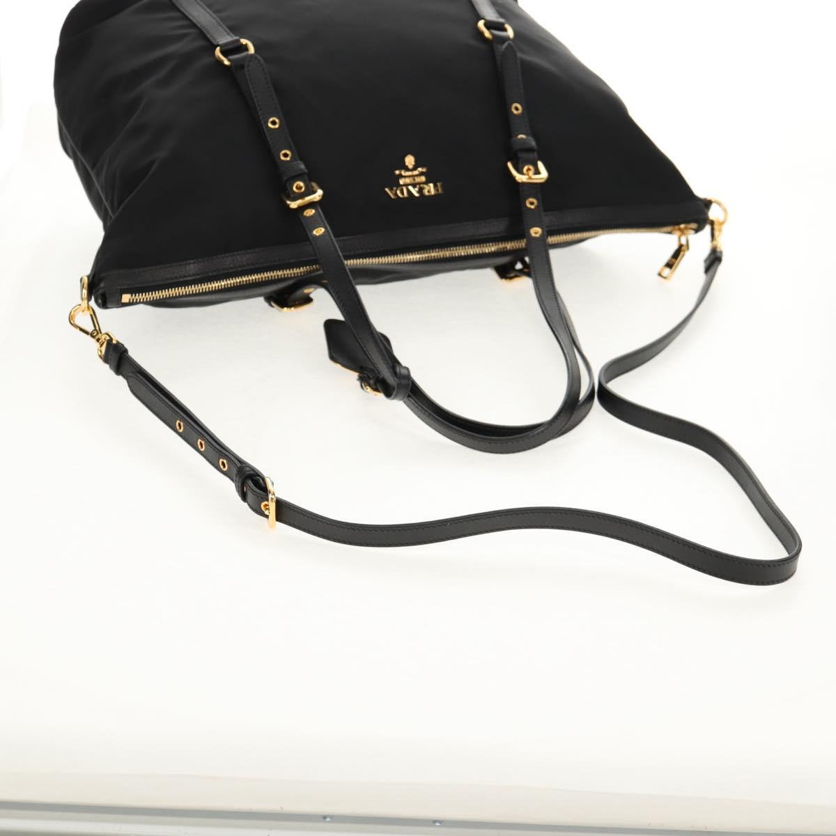 PRADA Tote Bag Nylon 2way Black Gold Auth am9548V