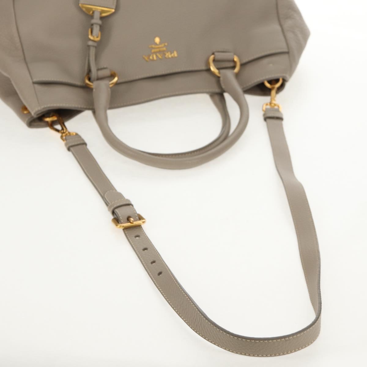 PRADA Tote Bag Leather 2way Beige Gold Auth am9550V