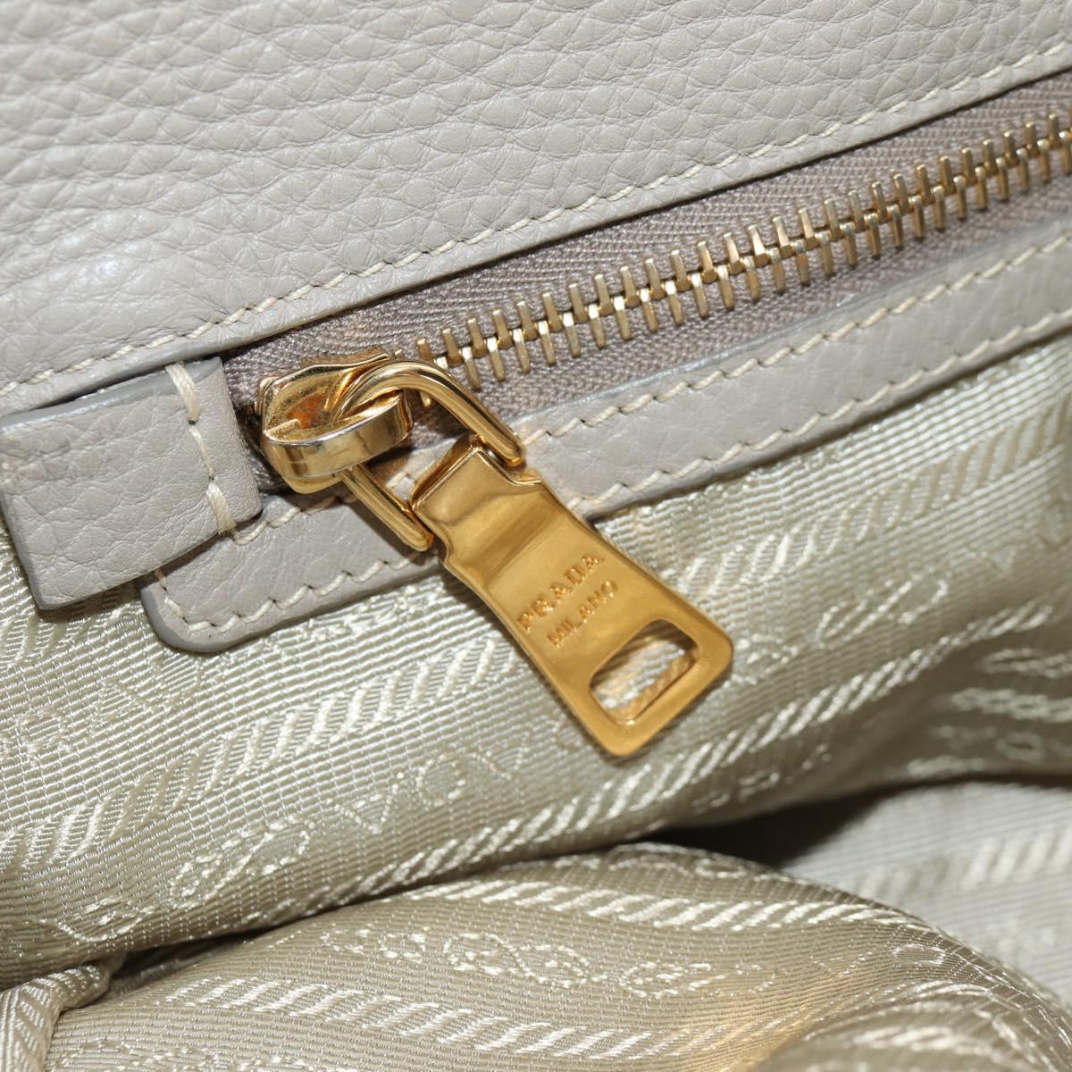 PRADA Tote Bag Leather 2way Beige Gold Auth am9550V