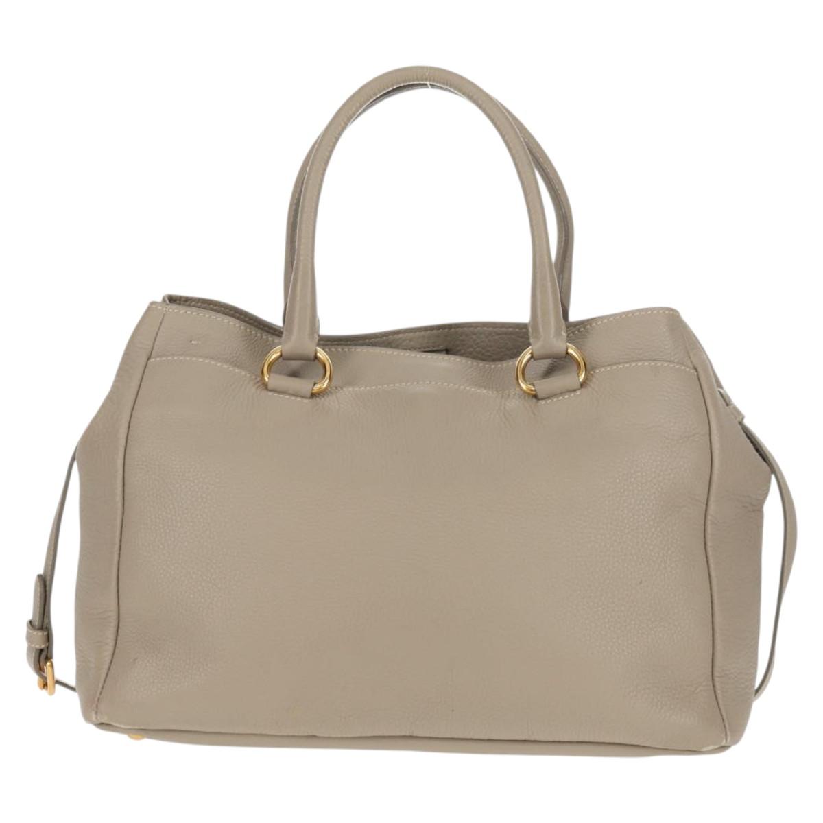 PRADA Tote Bag Leather 2way Beige Gold Auth am9550V