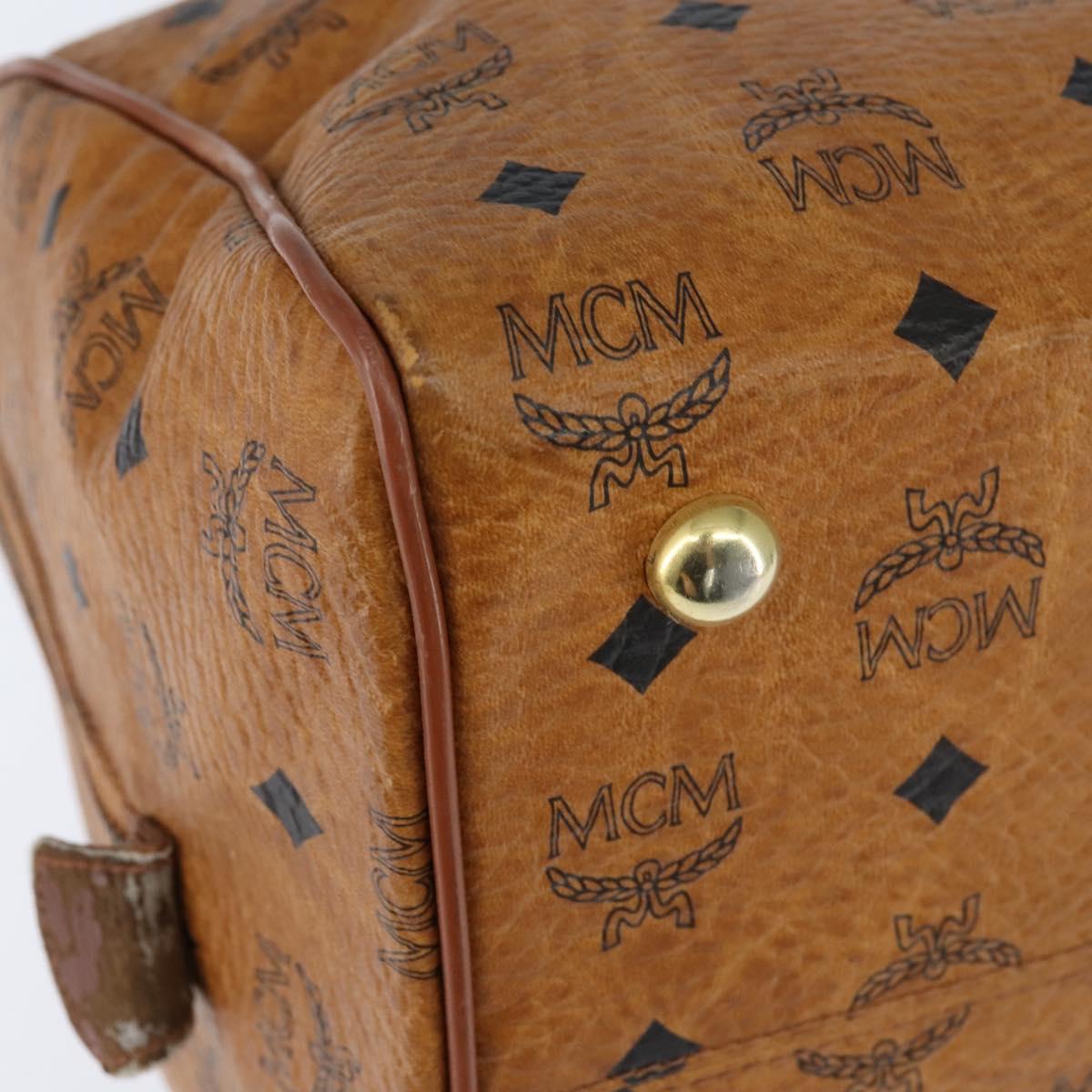MCM Logogram Vicetos Boston Bag PVC Leather 2way Brown Gold Auth am9555