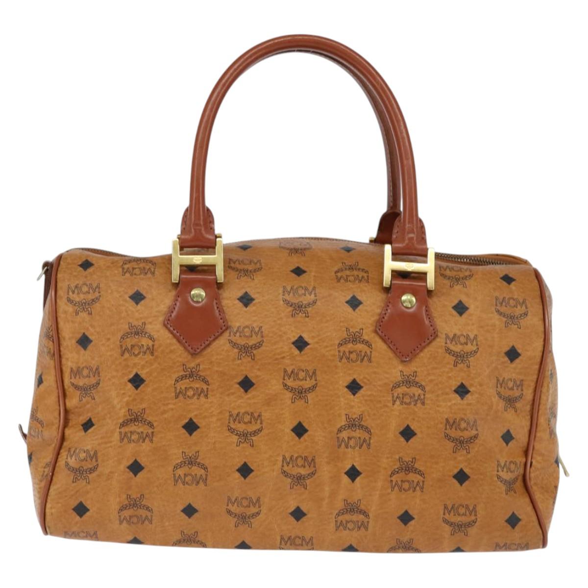 MCM Logogram Vicetos Boston Bag PVC Leather 2way Brown Gold Auth am9555