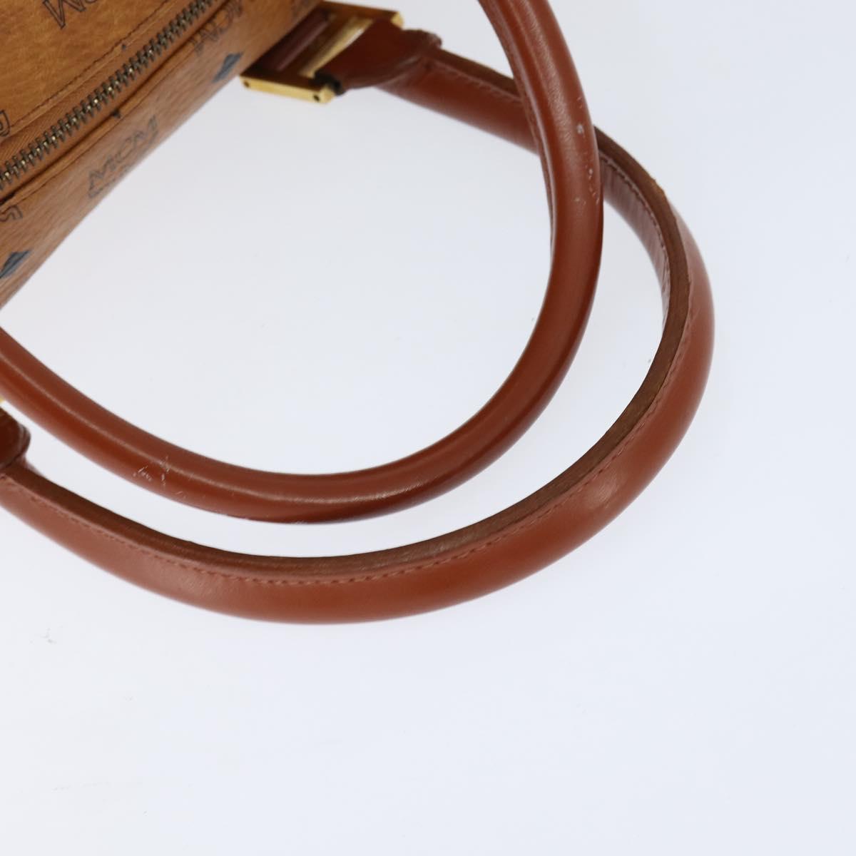 MCM Logogram Vicetos Boston Bag PVC Leather 2way Brown Gold Auth am9555