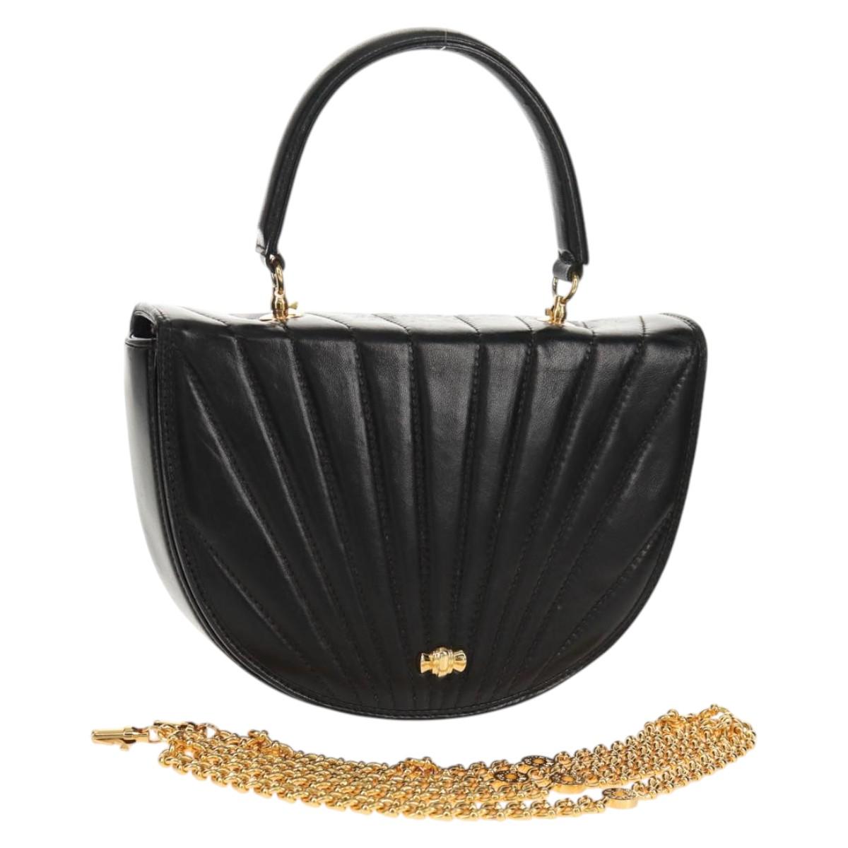 TIFFANY&Co. Hand Bag Leather 2way Black Gold Auth am9561V