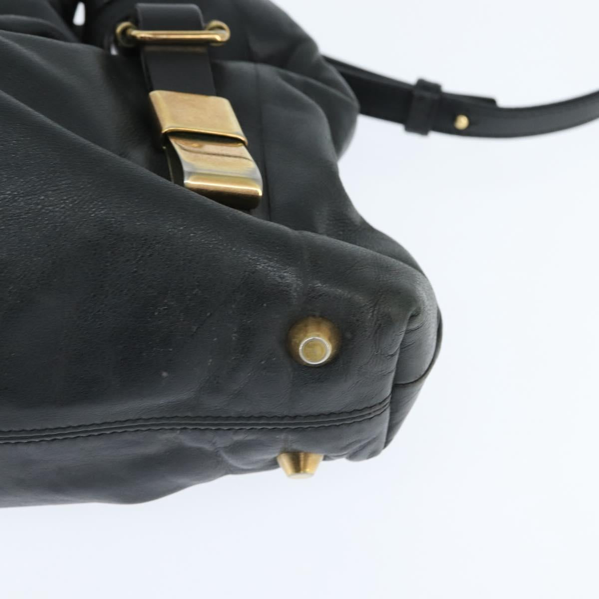 Chloe Victoria Hand Bag Leather 2way Black Gold Auth am9563