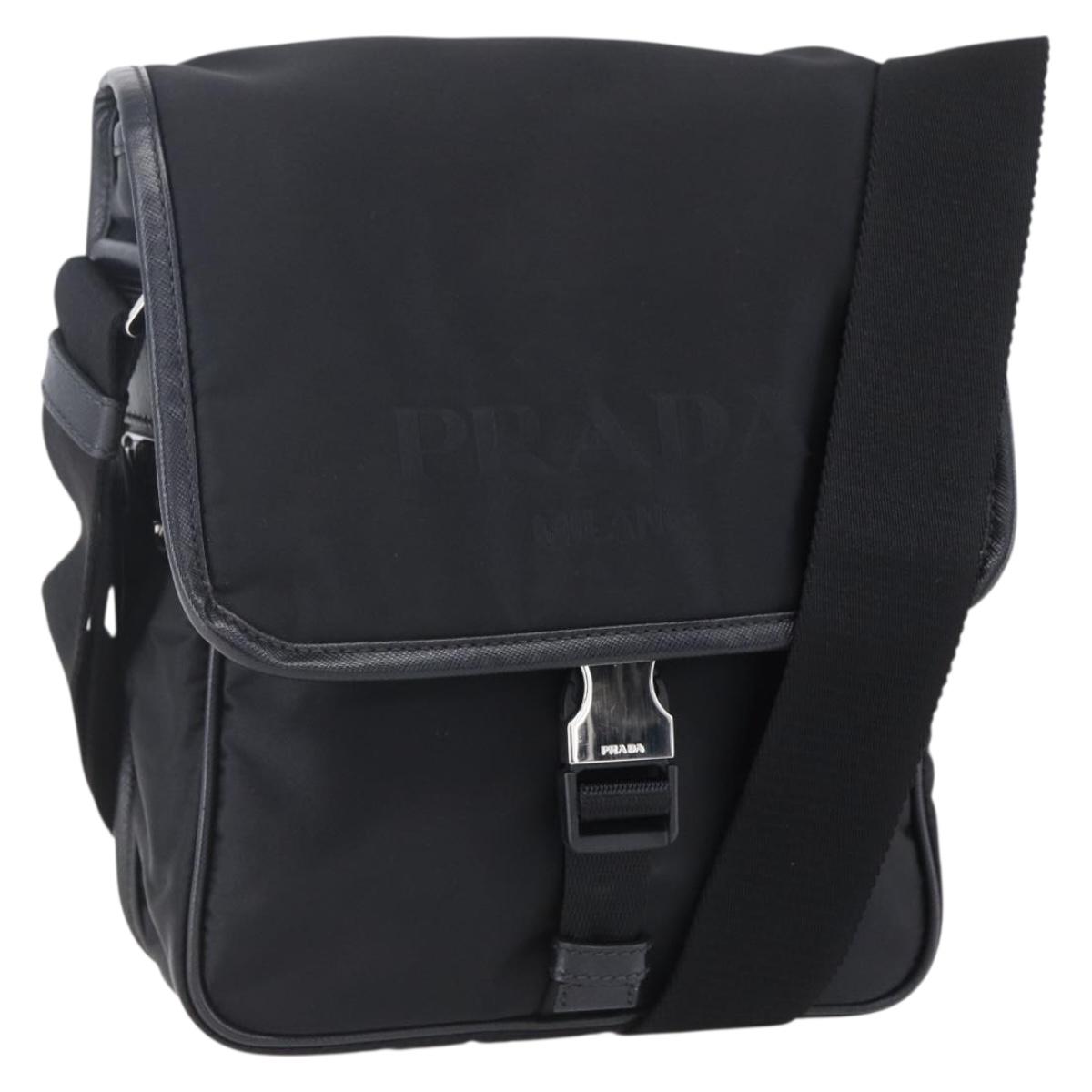 PRADA Shoulder Bag Nylon Black Silver Auth am9570V