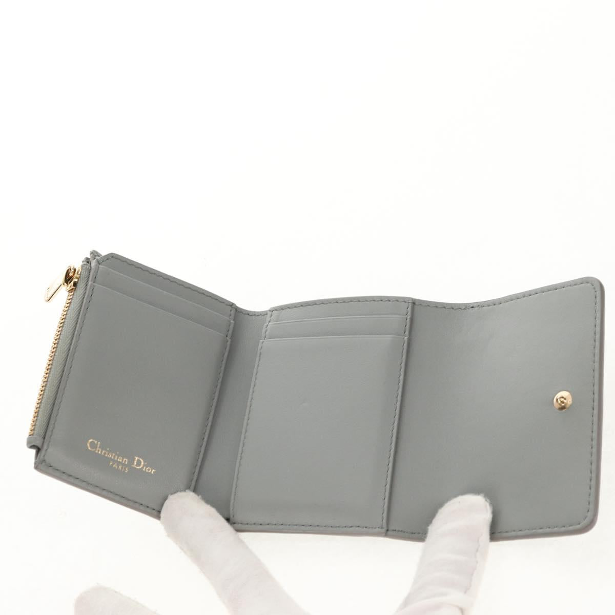 Christian Dior Bifold Wallet Leather Light Blue Gold Auth am9571M