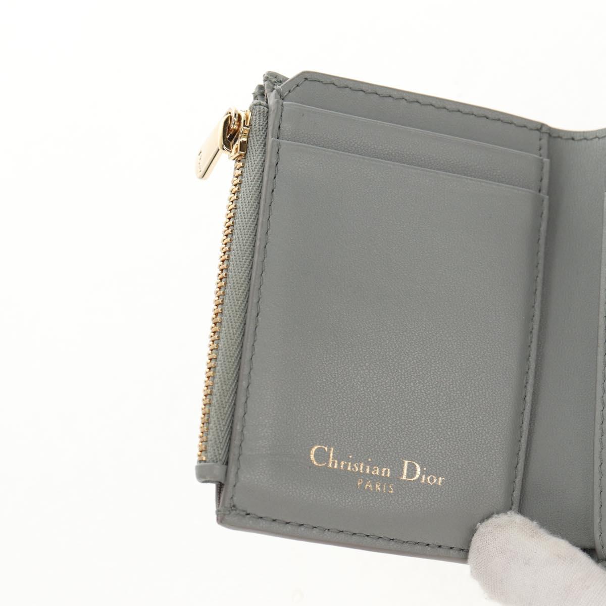 Christian Dior Bifold Wallet Leather Light Blue Gold Auth am9571M