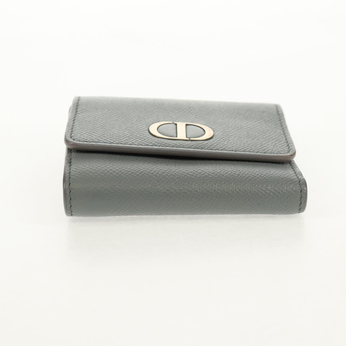 Christian Dior Bifold Wallet Leather Light Blue Gold Auth am9571M