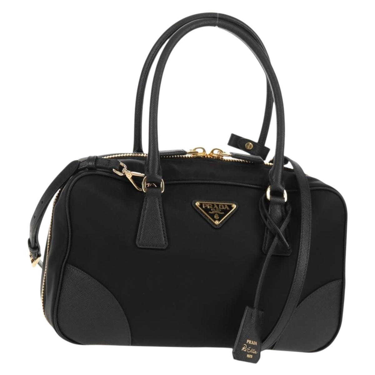 PRADA Hand Bag Nylon 2way Black Gold 1BB115 Auth am9579SM
