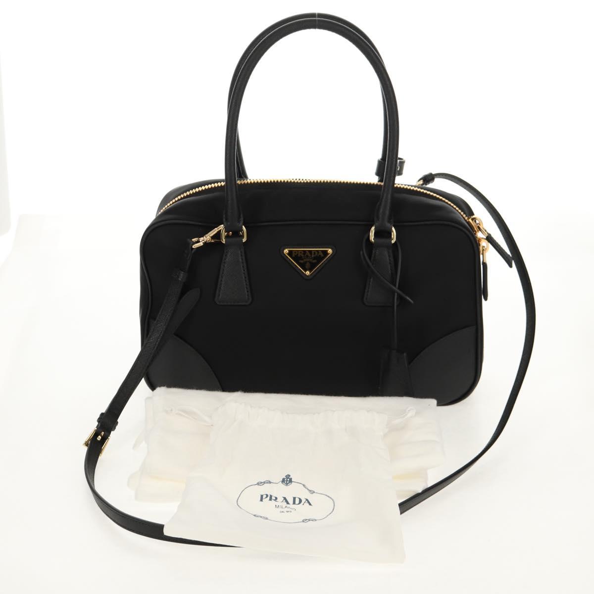 PRADA Hand Bag Nylon 2way Black Gold 1BB115 Auth am9579SM