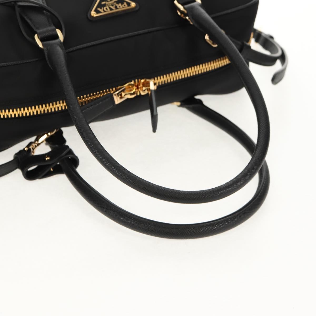 PRADA Hand Bag Nylon 2way Black Gold 1BB115 Auth am9579SM