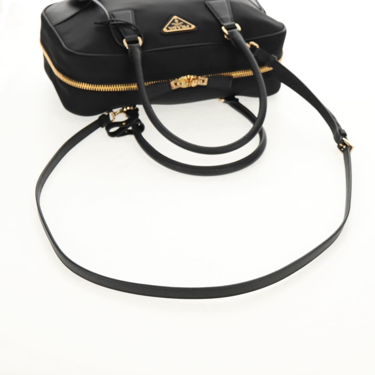 PRADA Hand Bag Nylon 2way Black Gold 1BB115 Auth am9579SM