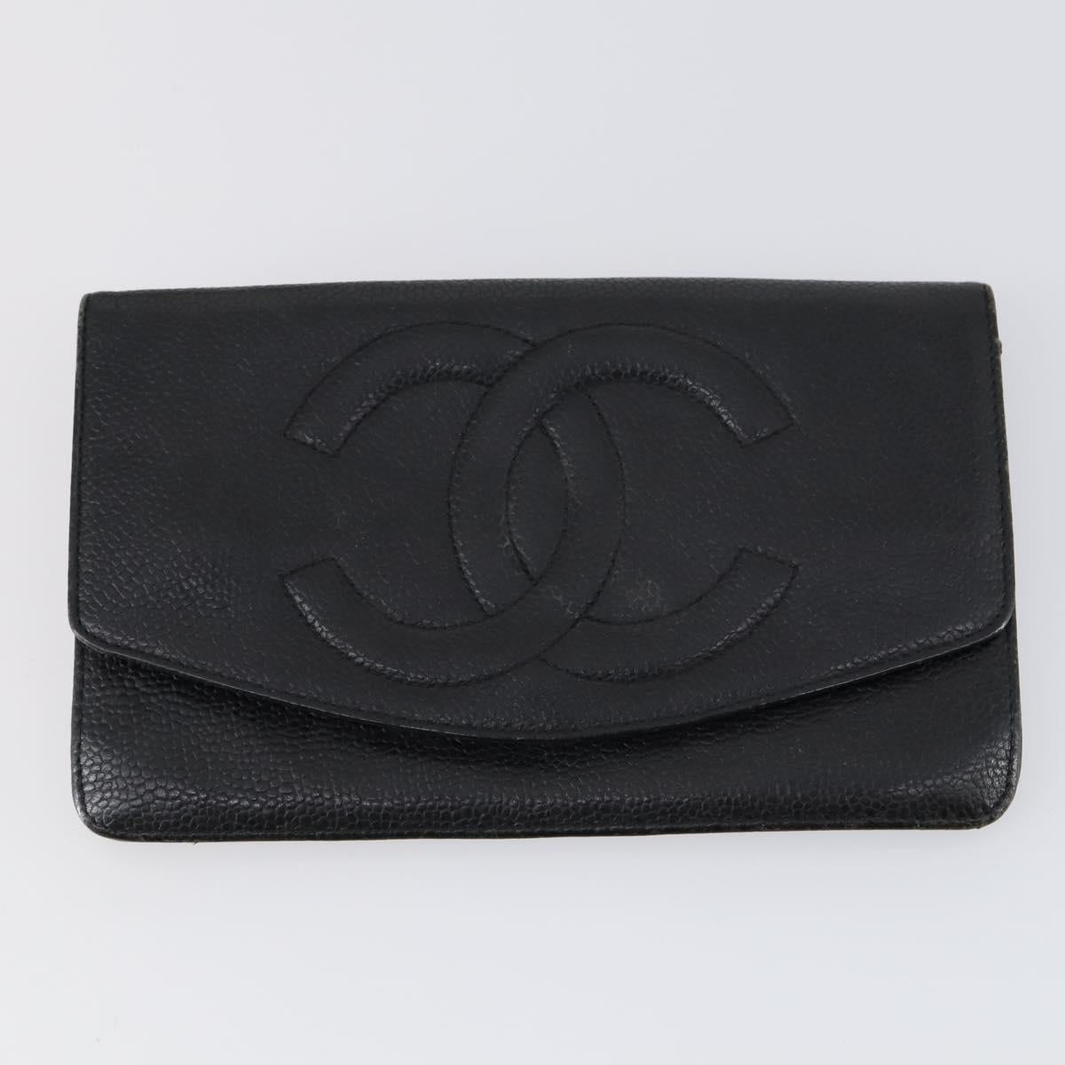 CHANEL Wallet Leather 3Set Black CC Auth am9582