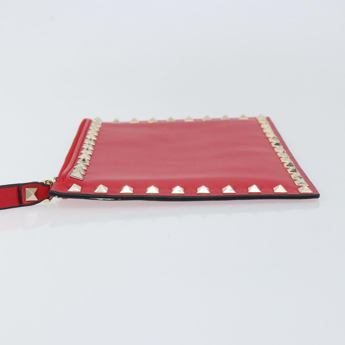 VALENTINO Studs Clutch Bag Leather Pink Gold Auth am9589