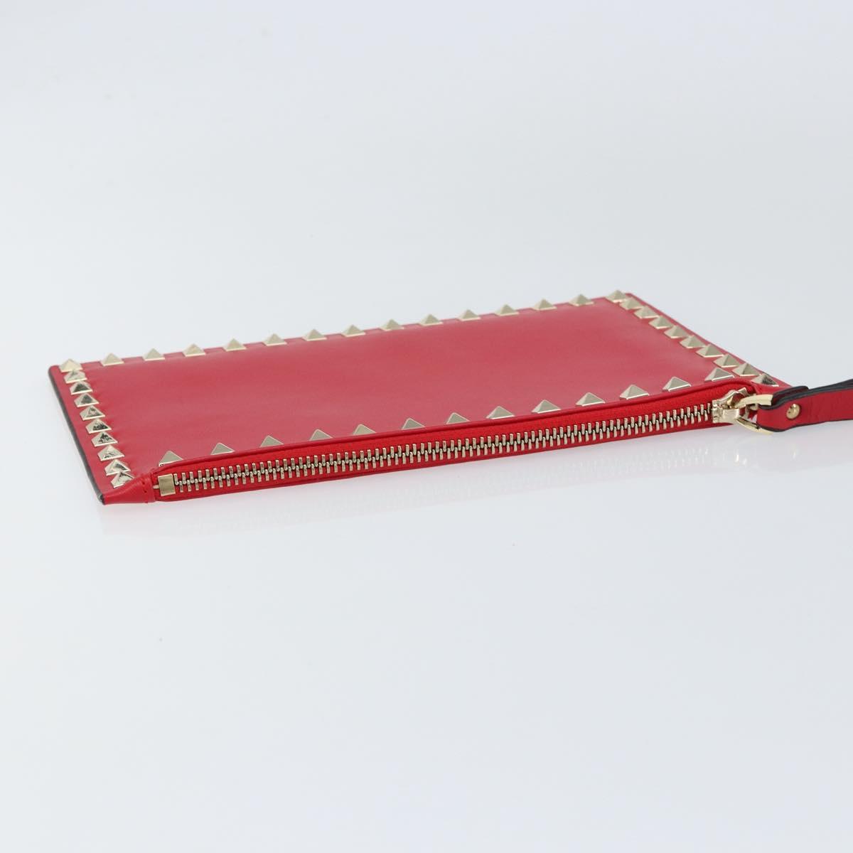 VALENTINO Studs Clutch Bag Leather Pink Gold Auth am9589