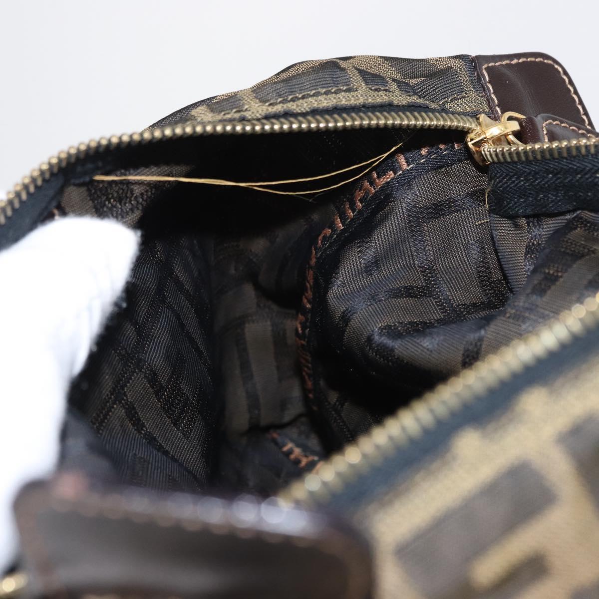 FENDI Zucca Canvas Pouch Black Brown Auth am9590