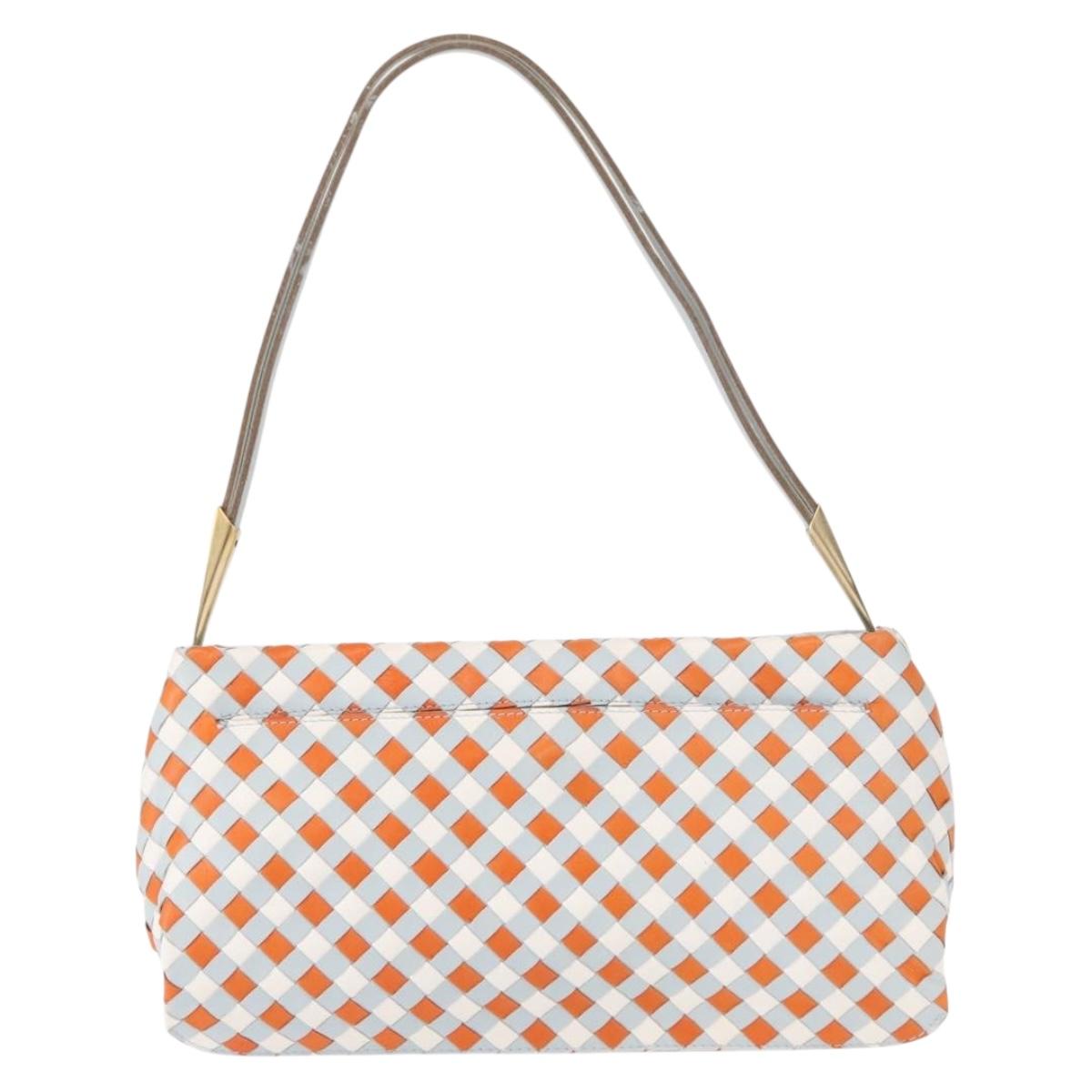 BOTTEGA VENETA INTRECCIATO Shoulder Bag Leather Light Blue Gold Auth am9591