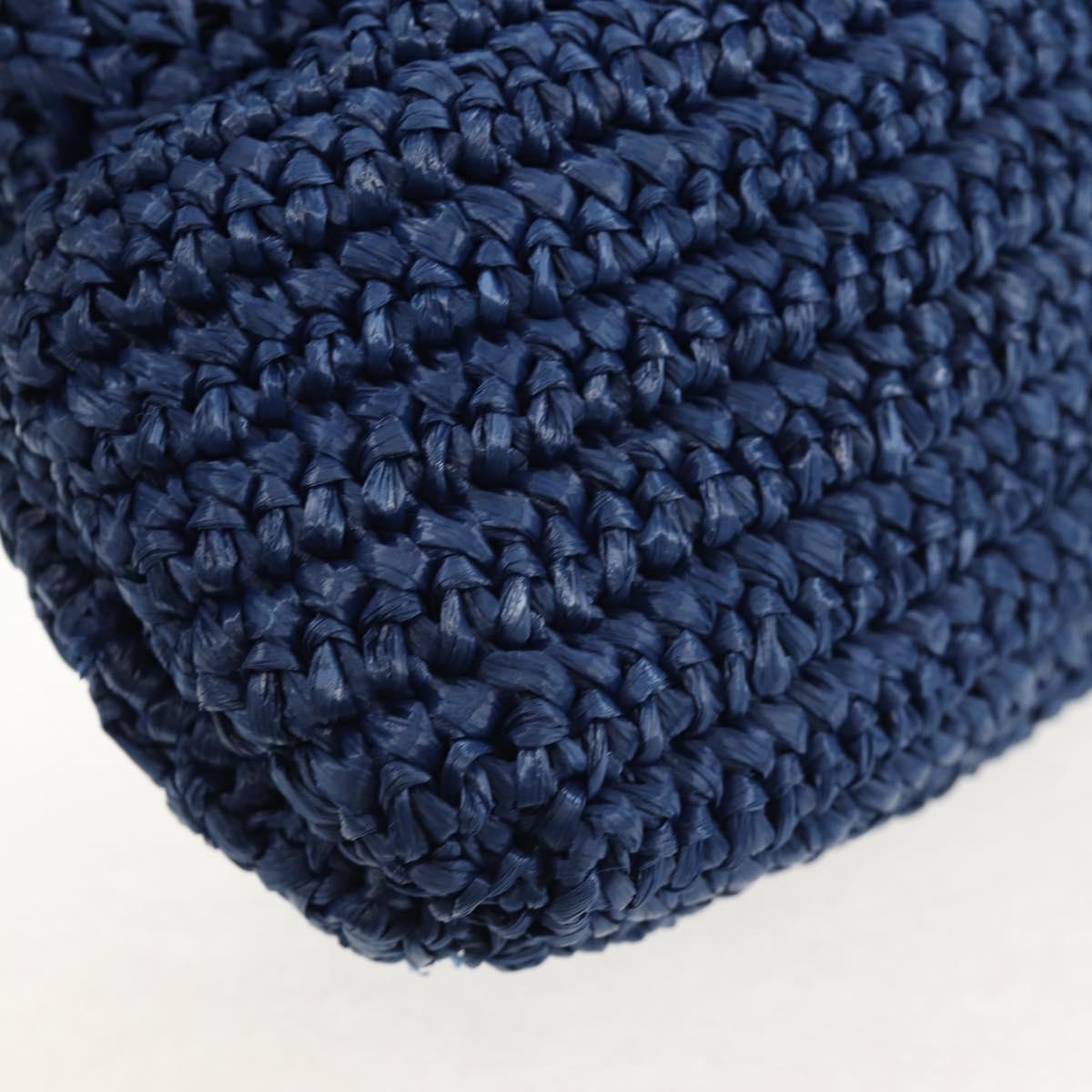 FENDI Hand Bag Straw Blue Gold Auth am9592V