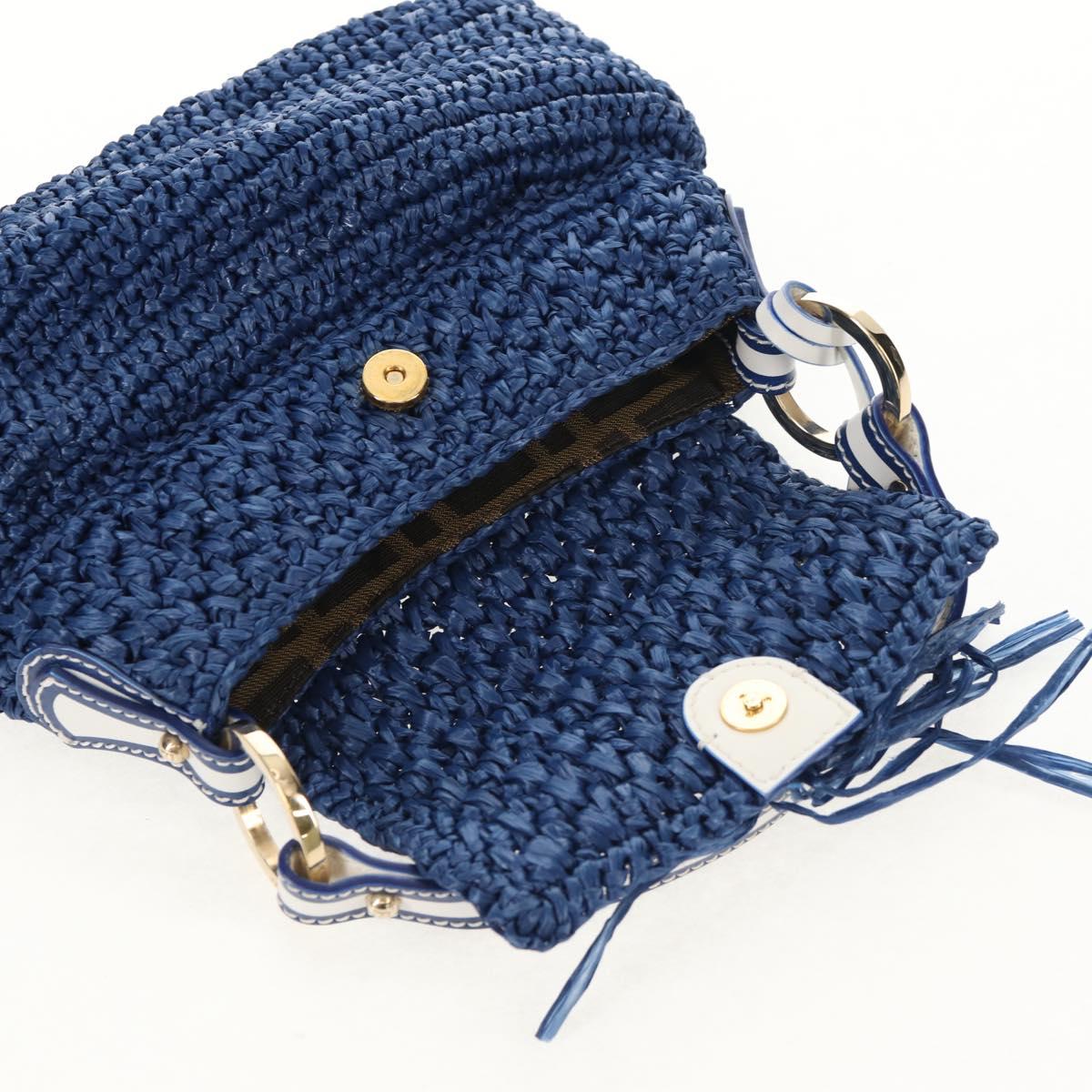 FENDI Hand Bag Straw Blue Gold Auth am9592V