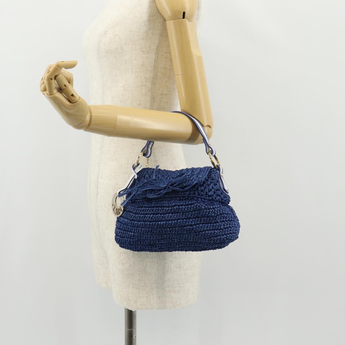 FENDI Hand Bag Straw Blue Gold Auth am9592V