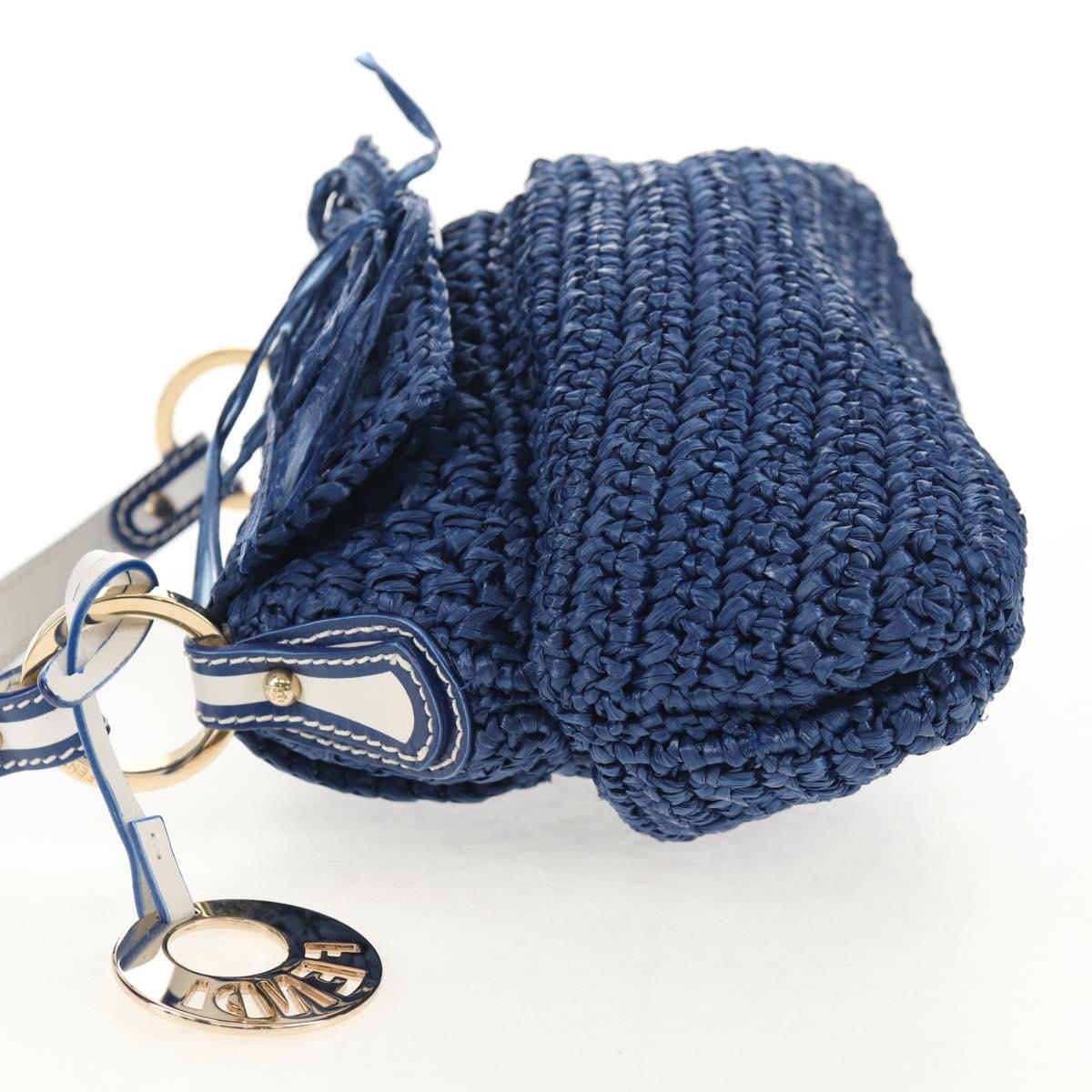 FENDI Hand Bag Straw Blue Gold Auth am9592V