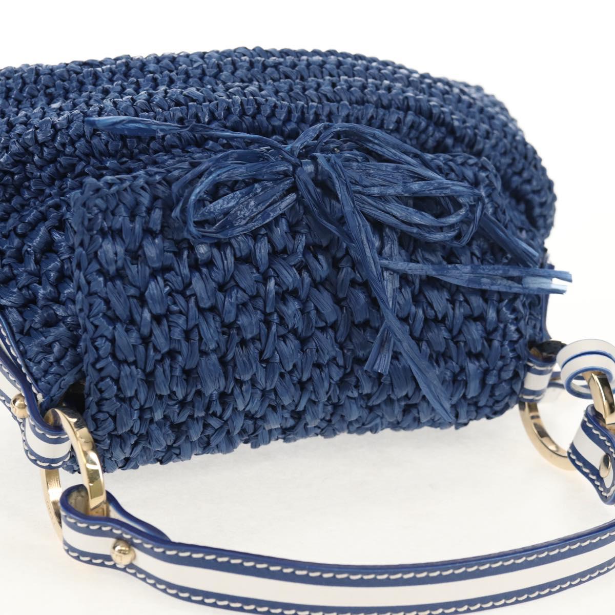 FENDI Hand Bag Straw Blue Gold Auth am9592V