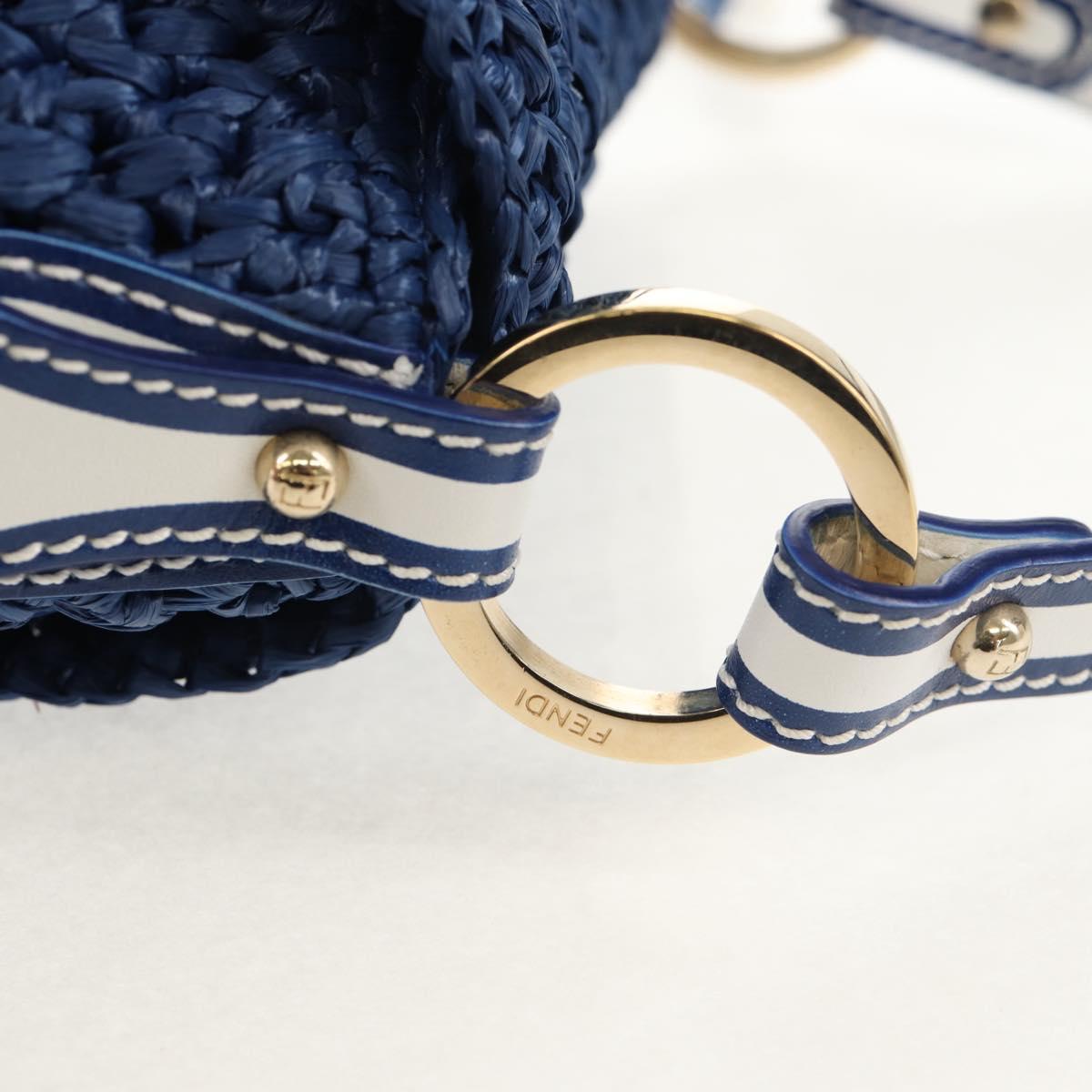 FENDI Hand Bag Straw Blue Gold Auth am9592V